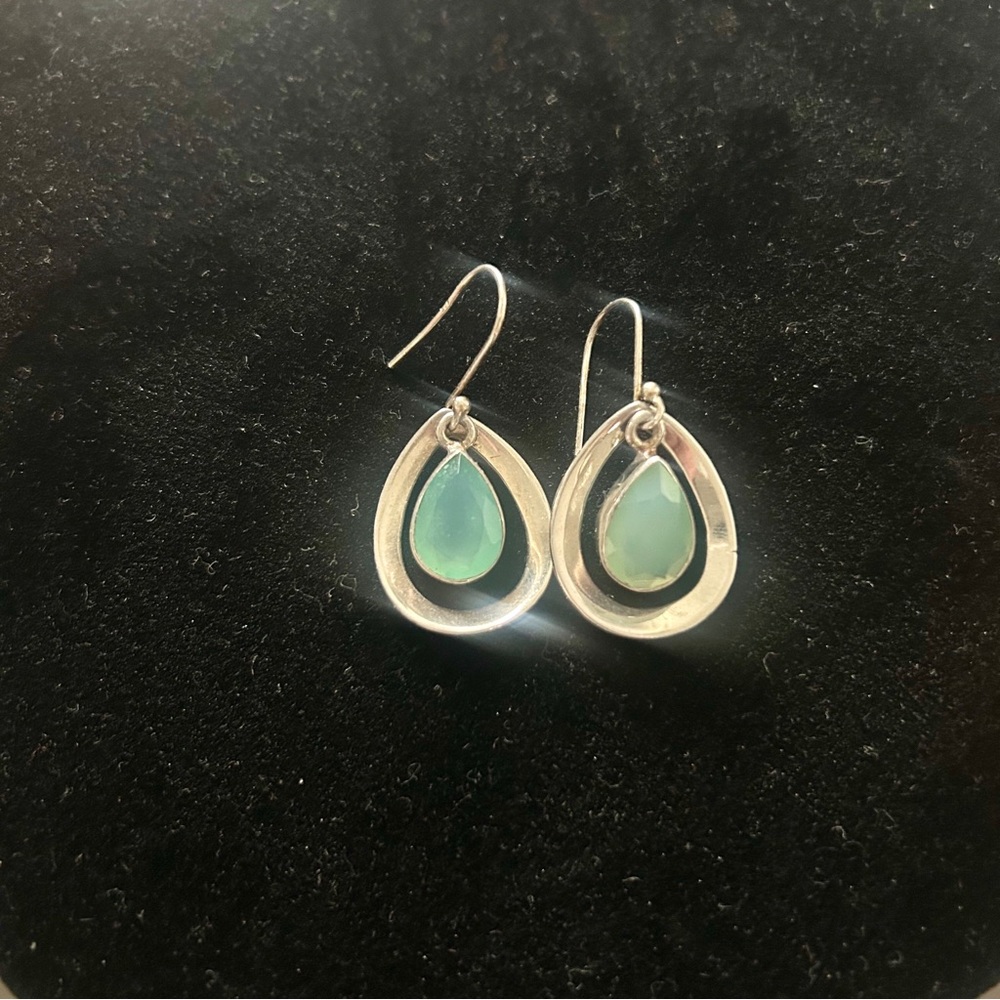 Aqua Chalcedony Teardrop Earrings Circled in 925 Sterling Silver